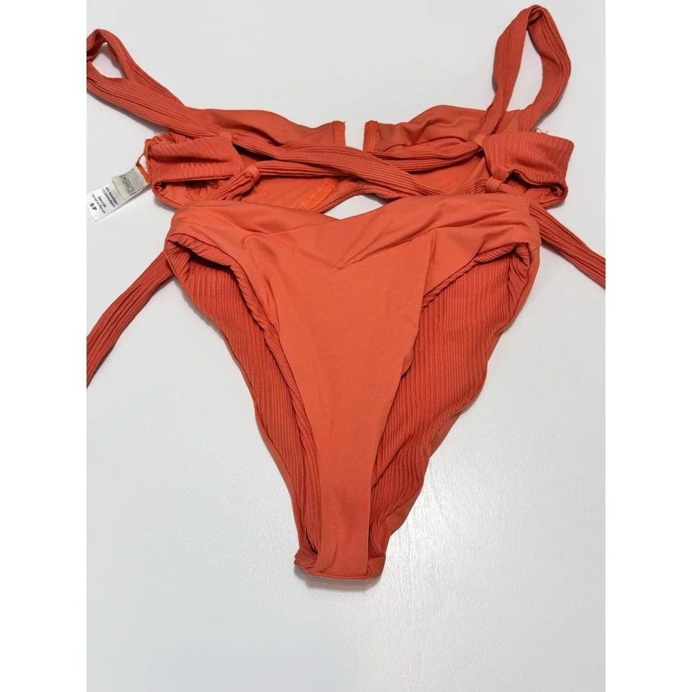 L*Space Nikita Underwire Top Small Bitsy Cut French High Bottom XS Bikini Orange